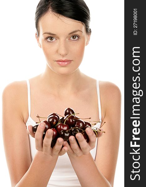 Portrait of young woman wirh cherries. Portrait of young woman wirh cherries