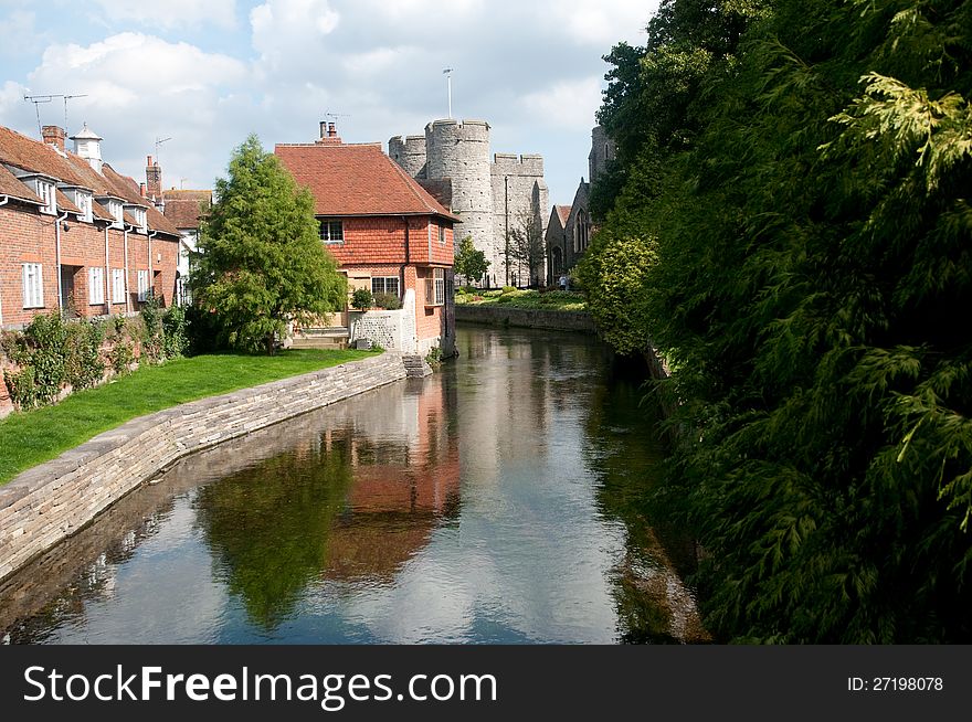 The landscape of the river stour and westgate towers
at canterbury in kent in england. The landscape of the river stour and westgate towers
at canterbury in kent in england