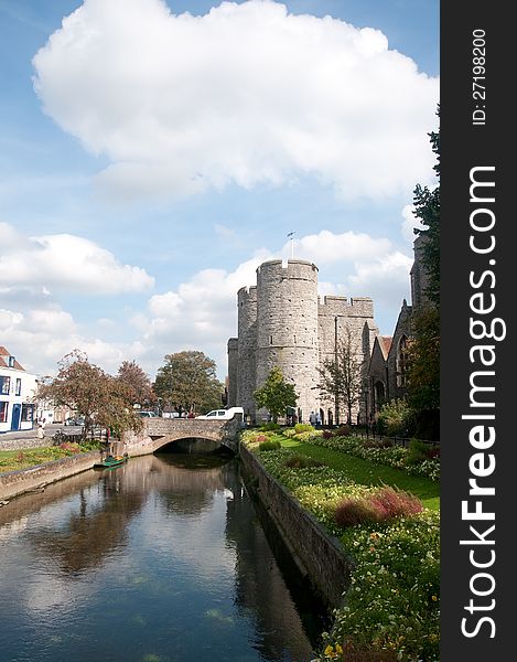 The landscape of the river stour and westgate towers at canterbury in kent in england. The landscape of the river stour and westgate towers at canterbury in kent in england