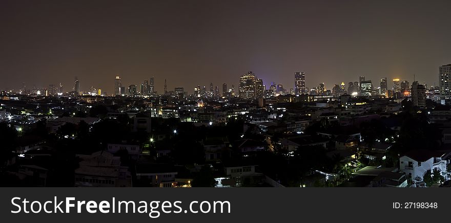 Panorama of Bangkok city downtown, a capital city of thailand at night
