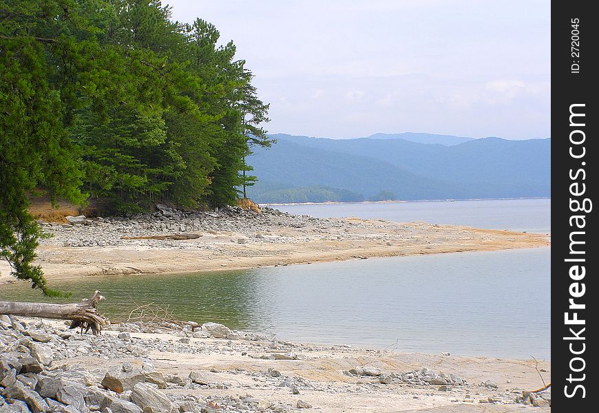 Drift-wood, rocks exposed by drought along the banks of lake jocassee. Drift-wood, rocks exposed by drought along the banks of lake jocassee