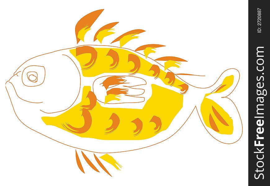 Comic character smiling yellow fish. Comic character smiling yellow fish