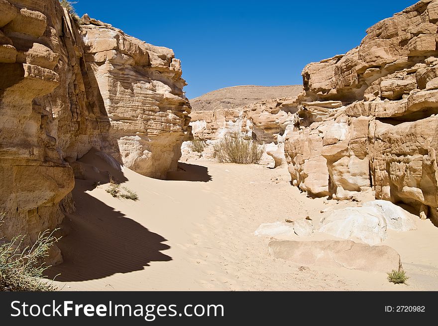 Sand canyon in lifeless desert