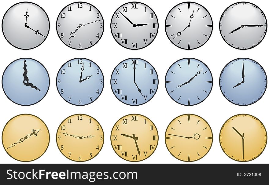 Fifteen Different Clock Faces