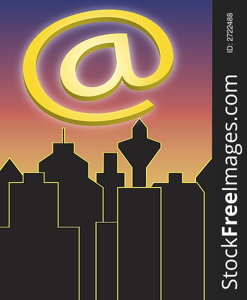 A big E-Mail-Icon is rising over the city. This file is also available as Illustrator-file. A big E-Mail-Icon is rising over the city. This file is also available as Illustrator-file