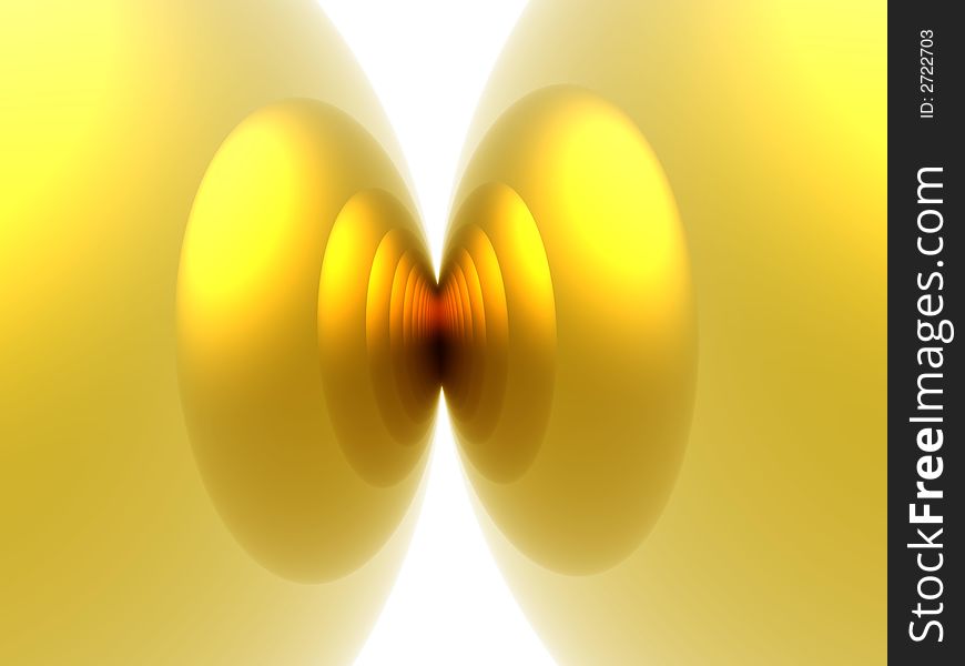 Abstract 3d render background with golden spheres merging together