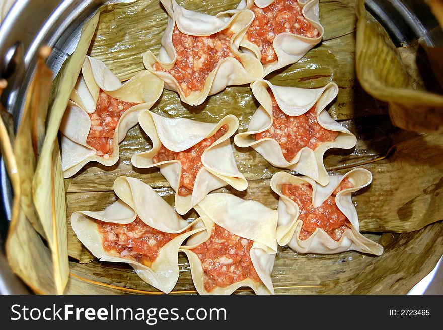 Meat dumplings are ready to be steamed