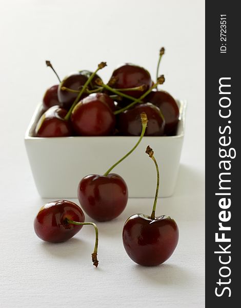 Fresh Bing Cheeries a sweet summer snack, cherries are on a white background. Fresh Bing Cheeries a sweet summer snack, cherries are on a white background