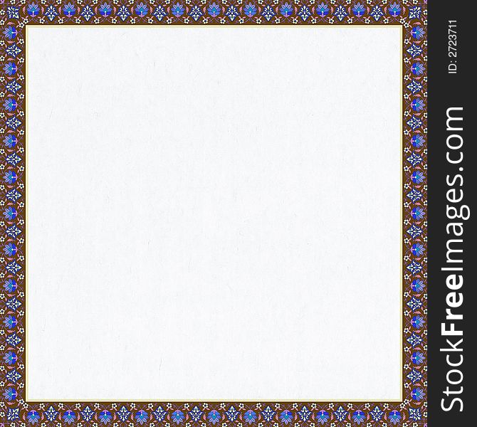 Square frame with colorful ornaments on light blue paper. Square frame with colorful ornaments on light blue paper.