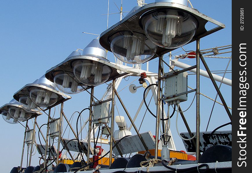 Row of lamps on fishing boat. Row of lamps on fishing boat