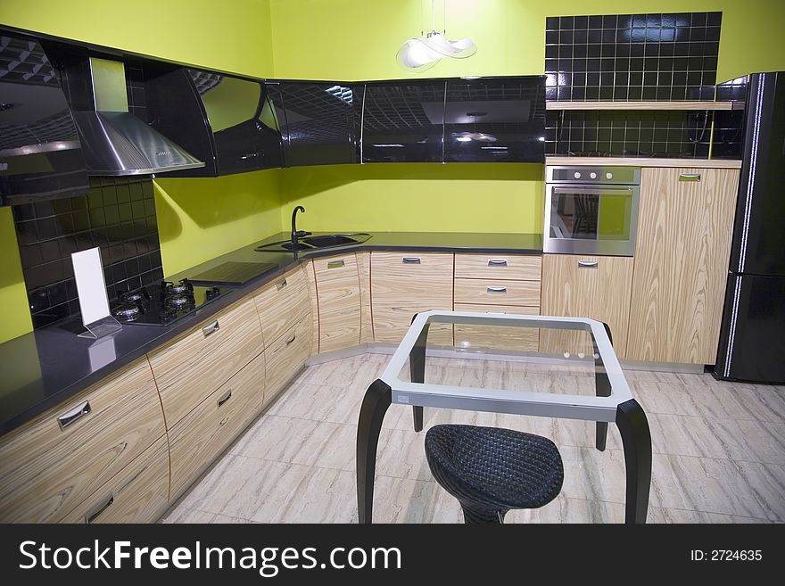 Modern kitchen interior overview, nobody