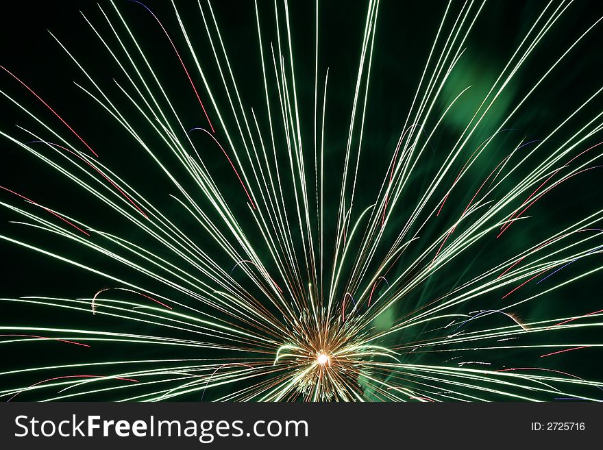 An image of exploding fireworks at night.