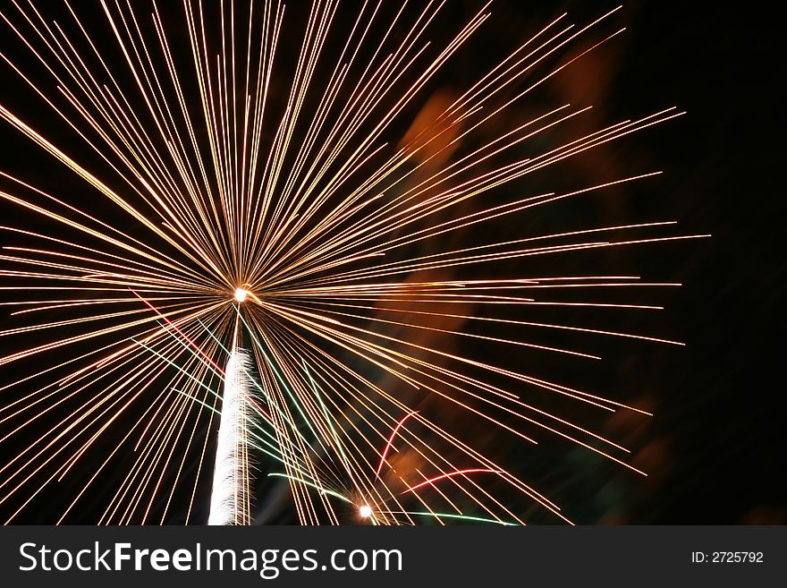 An image of exploding fireworks at night.