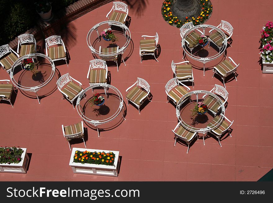 Tables at a deli from above