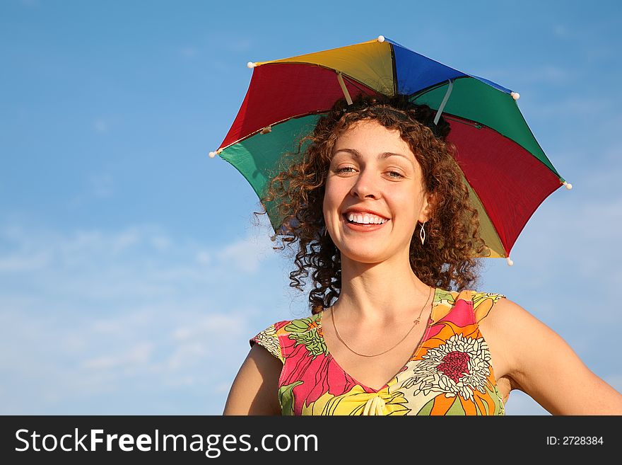 Girl in the many-colored umbrella. Girl in the many-colored umbrella