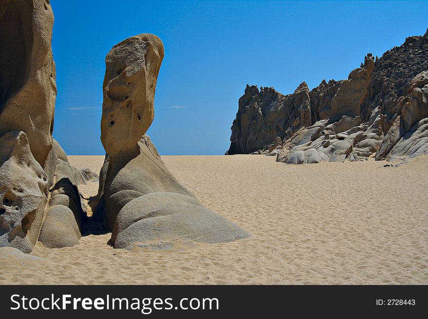 Beautiful beach with unique rock formations.