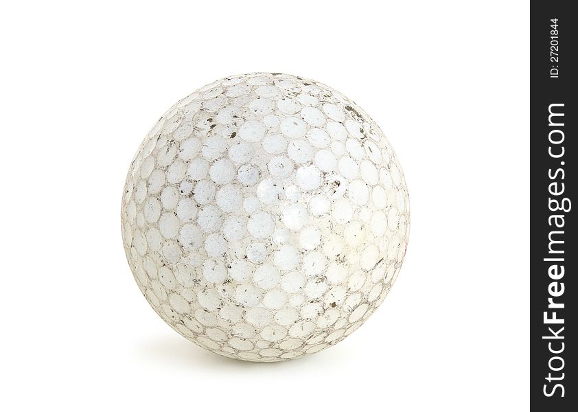 Dirty golf ball on white background