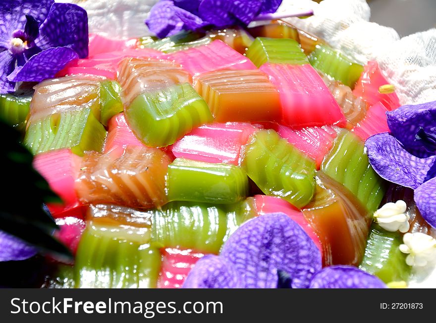 Thai dessert displayed on beautiful tray with pedestal. Thai dessert displayed on beautiful tray with pedestal.