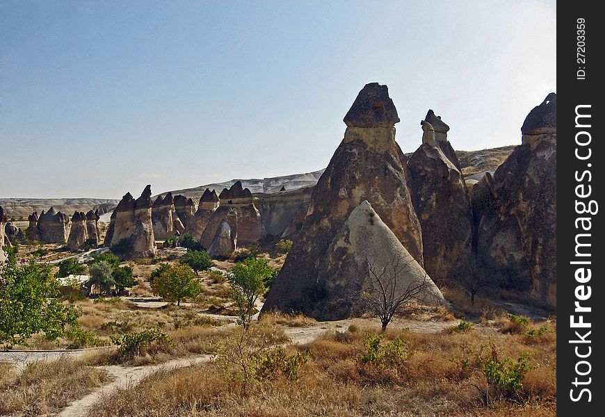 Fairy chimneys in Goreme in the heat of September