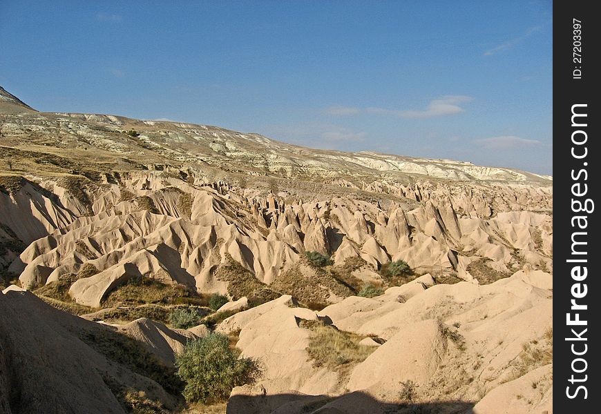 The barren landscape of Cappadocia, Turkey. The barren landscape of Cappadocia, Turkey