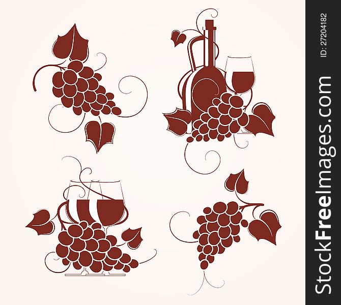 Set of grape design element. Vector illustration