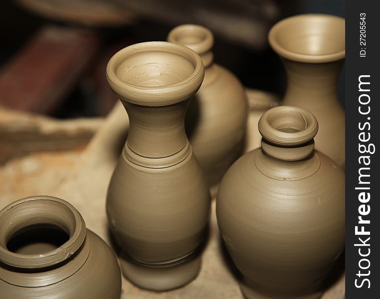 Clay pots ready to be baked and painted