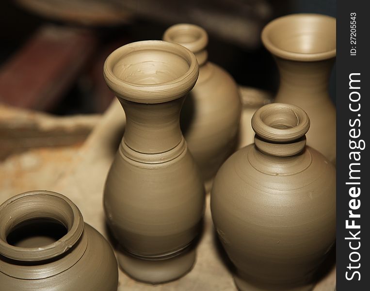 Clay Pots Ready To Be Baked And Painted