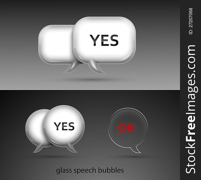 Set of realistic glass speech bubbles. Vector illustration.