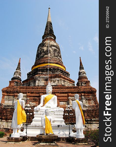 Buddha Status and the pagoda at wat yai chaimongkol temple Ayutthaya Thailand