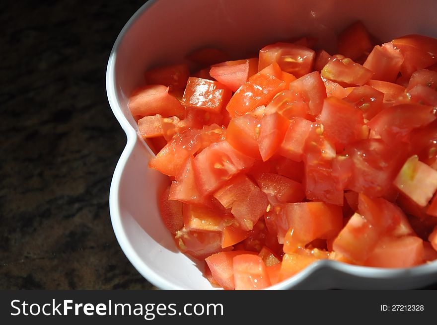 Chopped red tomatoes ready to consume