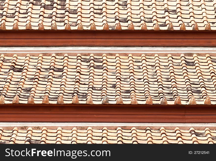 Modern tiles roof at old temple in Thailand.