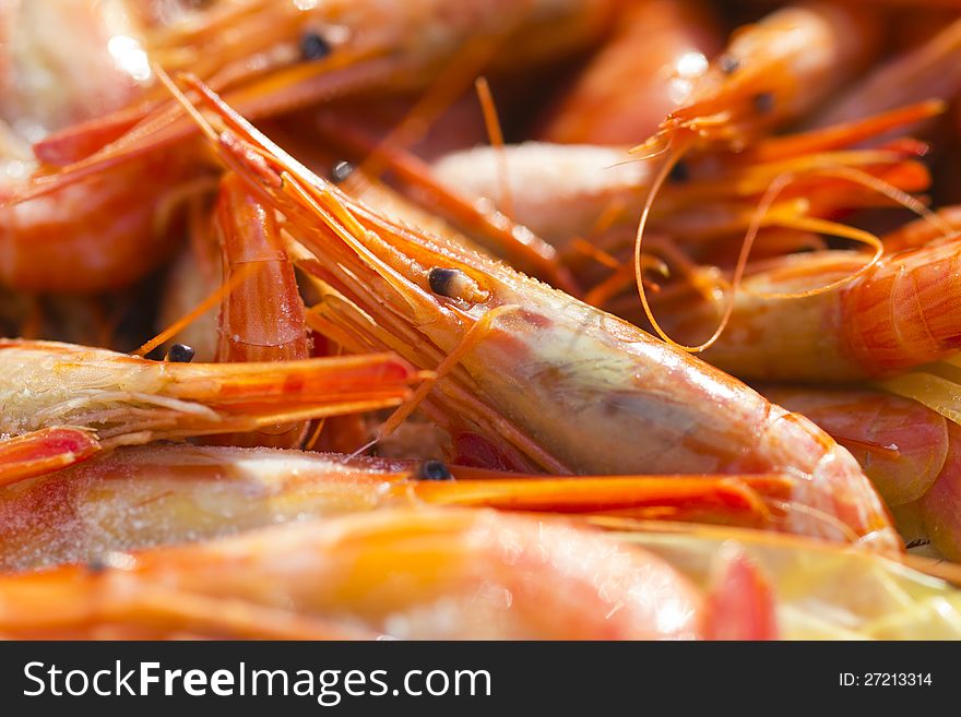 Boiled shrimps are waiting in the wings to be eaten