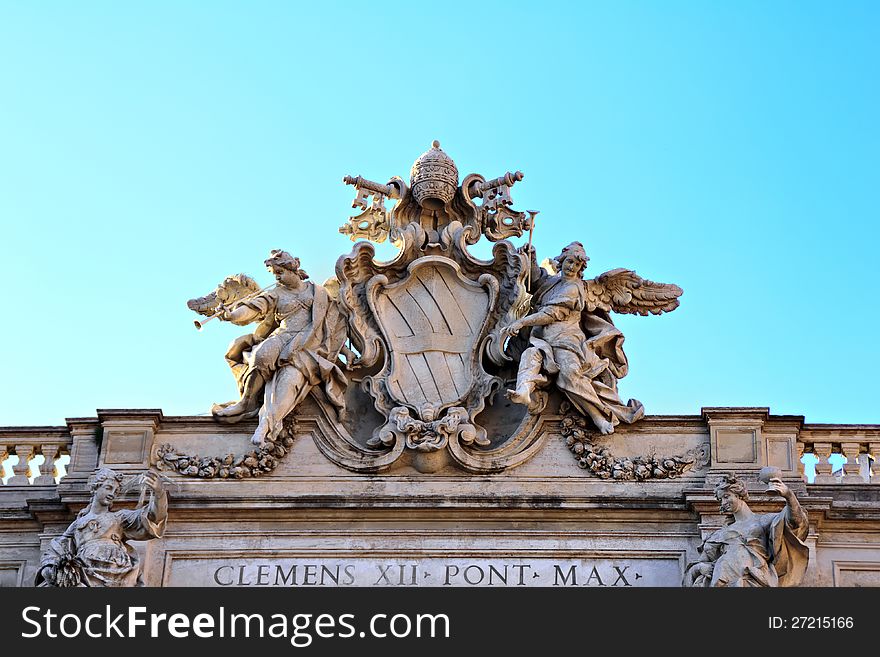 Detail of the building top of Fontana di Trevi, Rome, Italy