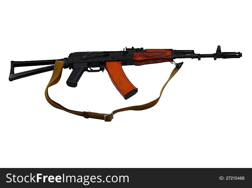 Machine gun AK-74 with collapsible stock isolated on white. Machine gun AK-74 with collapsible stock isolated on white