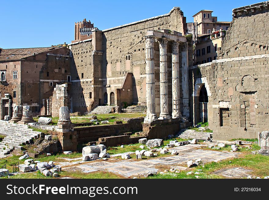 View on remains of famous Roman Forum in Rome, Italy