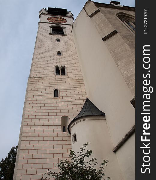 Clock Tower of the  Piaristen Church in Krems in Austria. Clock Tower of the  Piaristen Church in Krems in Austria