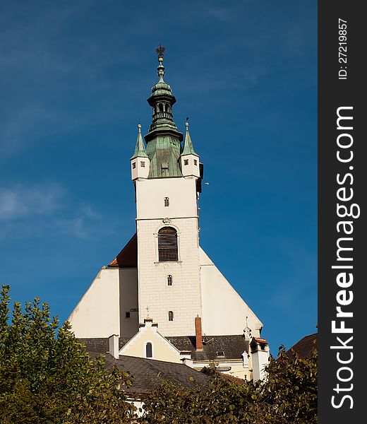 Tower of the Piaristen Church in Krems in Austria. Tower of the Piaristen Church in Krems in Austria