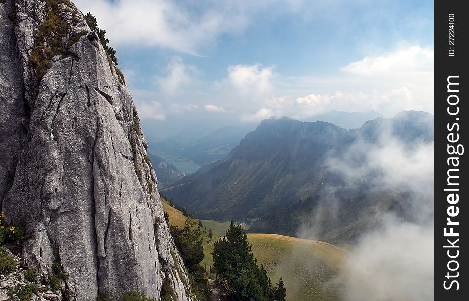 Stone cliff in the Swiss Alps