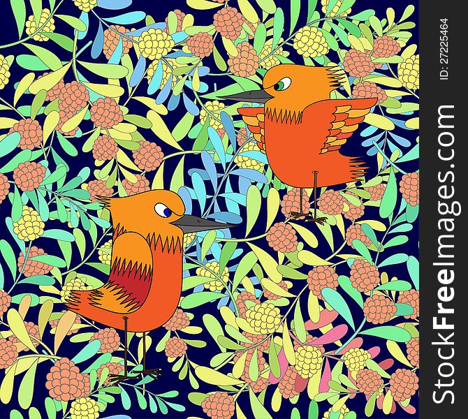 Little birds sing songs. Vector illustration. Seamless texture. Little birds sing songs. Vector illustration. Seamless texture.