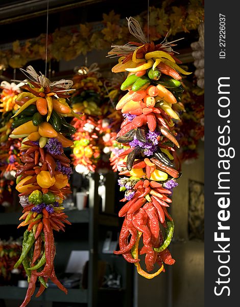 Colorful peppers for sale in a farmer's market. Colorful peppers for sale in a farmer's market