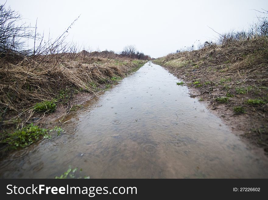 Flooded Path and a boring day with little bit of rain. Flooded Path and a boring day with little bit of rain