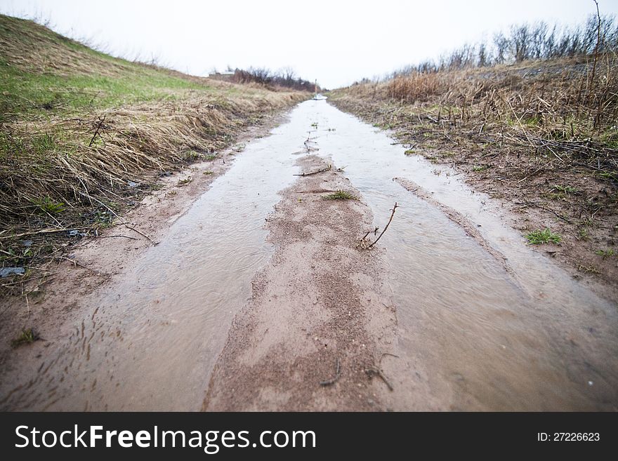 Flooded Path and a boring day with little bit of rain. Flooded Path and a boring day with little bit of rain