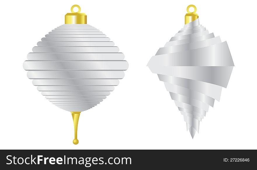 Illustrated traditional looking silver Christmas ornaments. Illustrated traditional looking silver Christmas ornaments