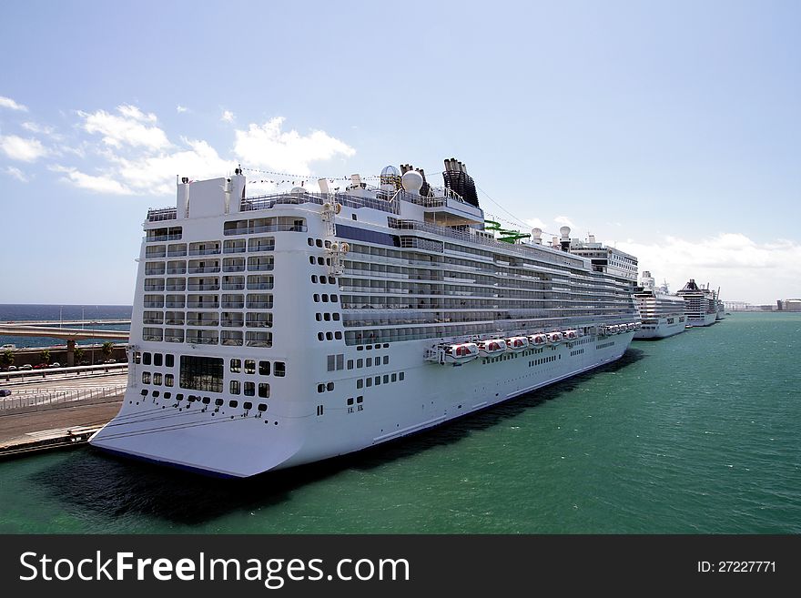 Cruises tied up in the cruises dock of the port of Barcelona