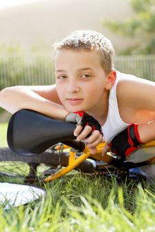 Sport Boy With A Bicycle Outside Royalty Free Stock Photo Sport Boy With A Bicycle Outside Royalty Free Stock Photo