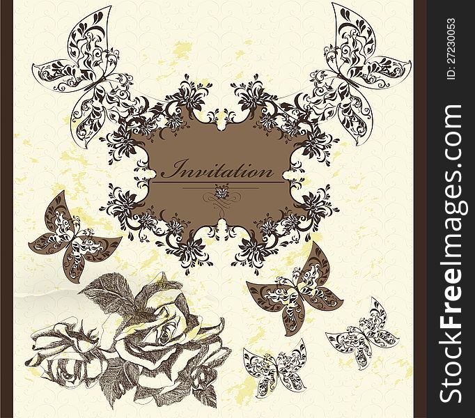 Decorative invitation card for elegant design. Calligraphic vector. Decorative invitation card for elegant design. Calligraphic vector