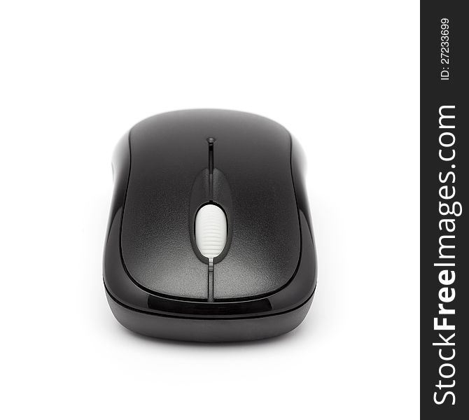 Close up of black wireless mouse isolated over white