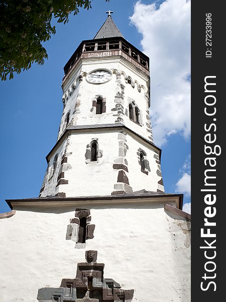 Very old white Church Tower in Europe