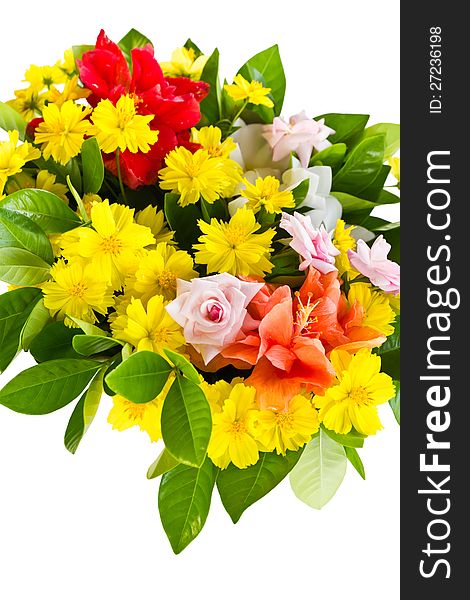 Yellow mexican daisy with others flowers on white table. Yellow mexican daisy with others flowers on white table