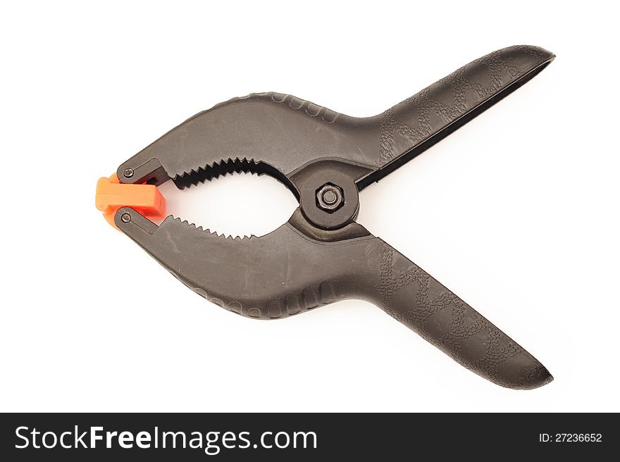 Photograph of a hand clamp shot in studio and on a white background